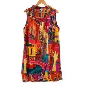 Orientique Naturally Australian Abstract Tunic Dress Size L City Art‎ to Wear